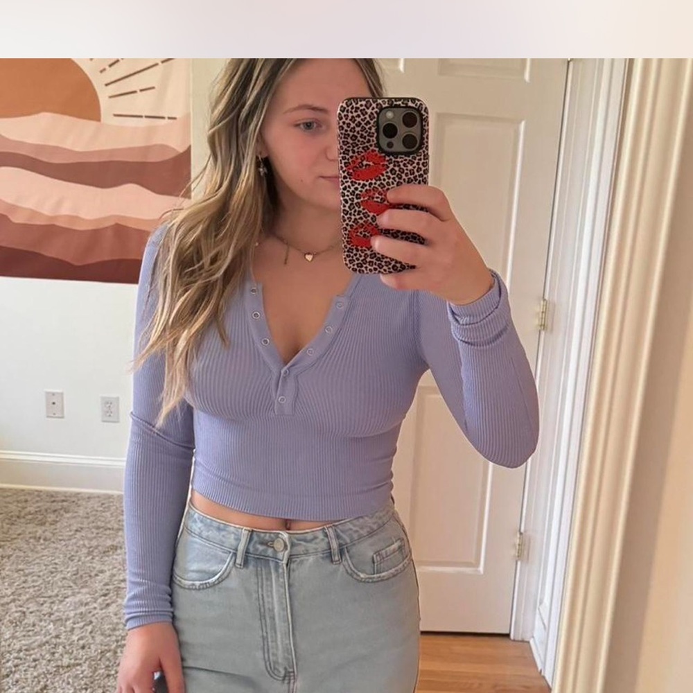 Ribbed Lavender Long Sleeve Crop Top